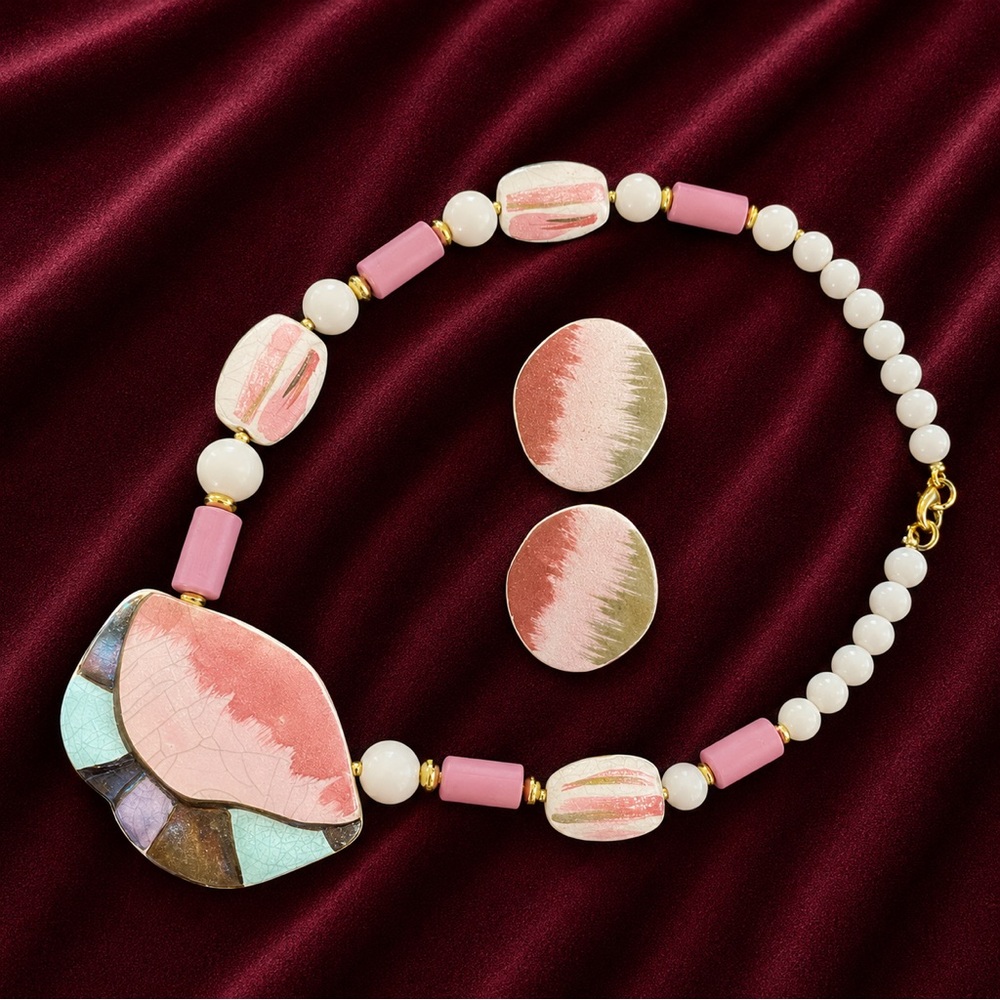 Handcrafted Ceramic Necklace with matching studs